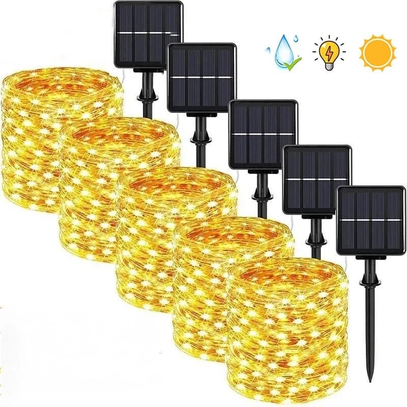 Luminaria Solar Exterior 22m 200LED 8 Modos - IP65 Prova d'Agua para Cerca Churrasco Carnaval