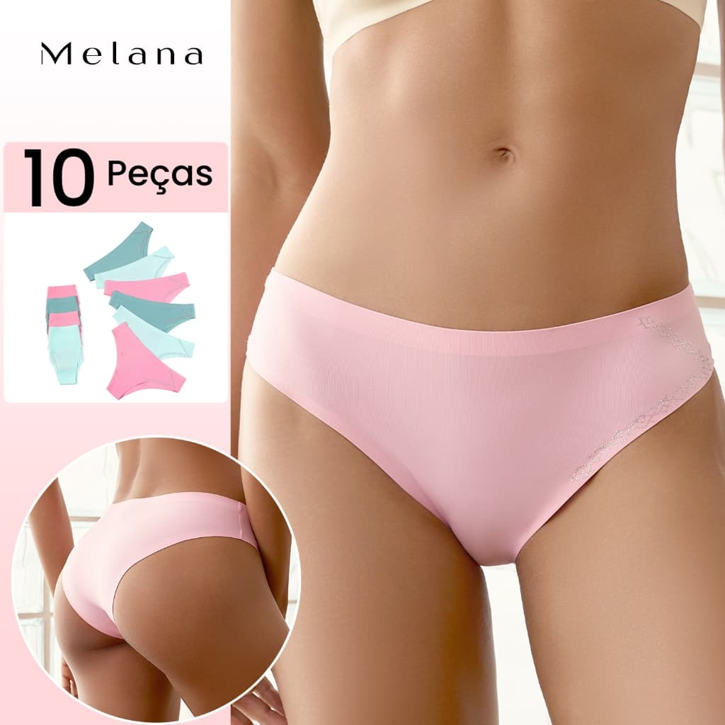 10 Kit de Calcinhas Não Marca Invisível Premium Lisa Calcinha Feminina Bikini Lateral Larga Fitness