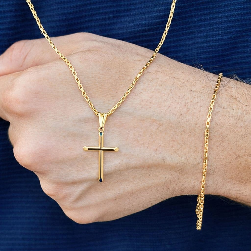 Corrente Veneziana 1,5 Milímetro Liga de Moeda Antiga tam: 70cm + Pingente de Cruz e Pulseira 21cm..