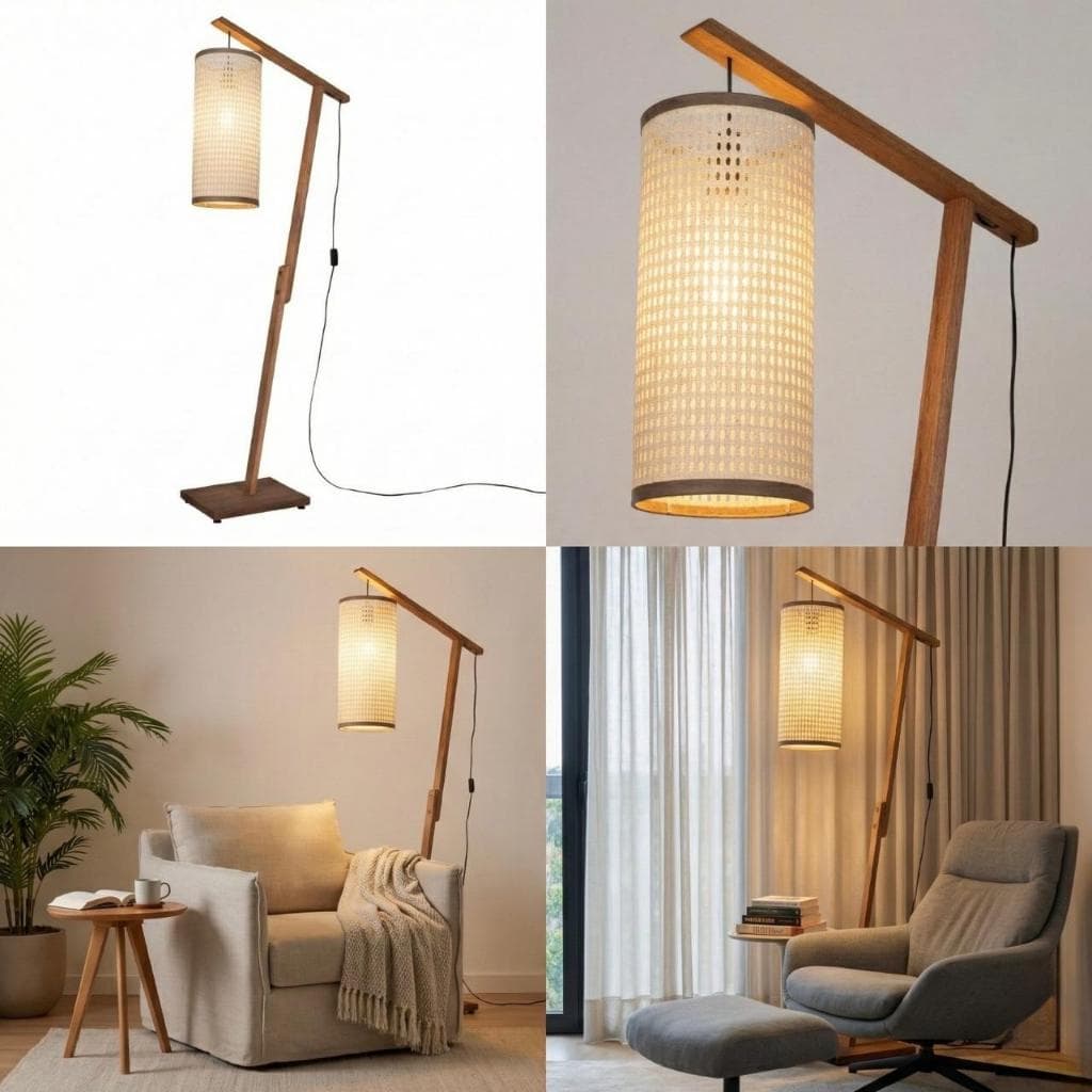 Luminária de Chão/Piso para Canto de Leitura e Sala de Estar Madeira Decorativa para Quarto e Escritório 1,60