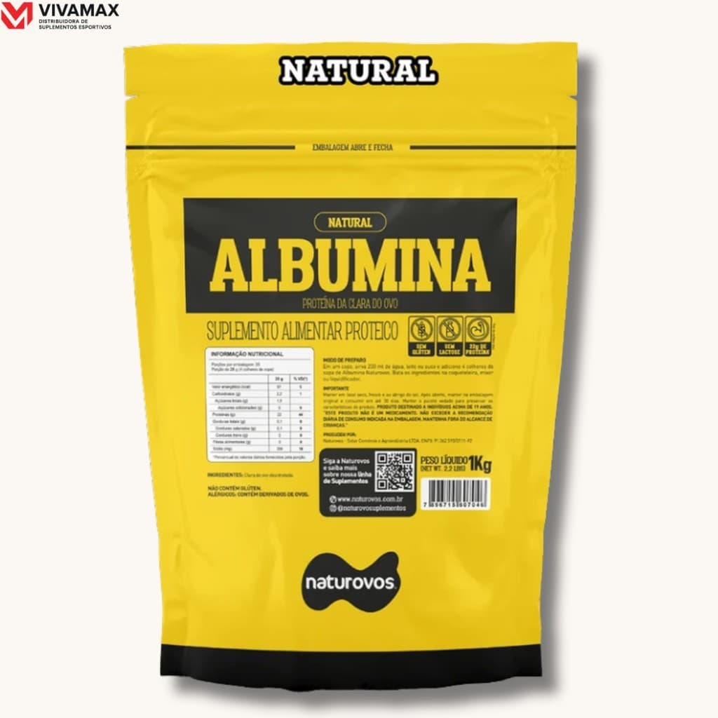 Albumina Naturovos 1kg Natural – Proteína da Clara de Ovo, Rica em BCAA e Absorção Lenta