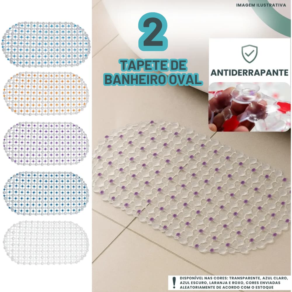 1 Ou 2 Tapetes Antiderrapante Box Banheiro Banho Idoso Chuveiro C/ Ventosa Grande De Pvc Transparente Oval