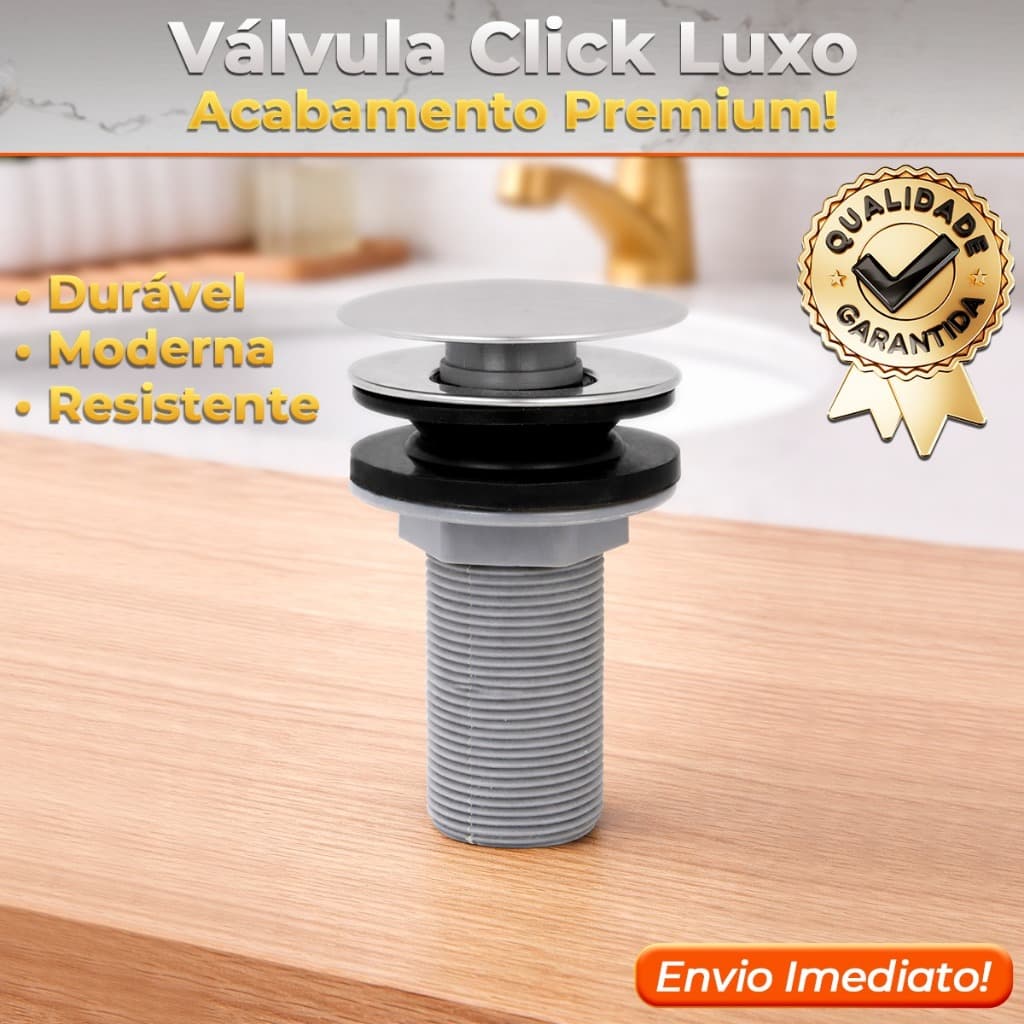 Válvula Click ABS Com Tampa Inox Para Cubas Porcelana e Vidro - Ralo click para cuba