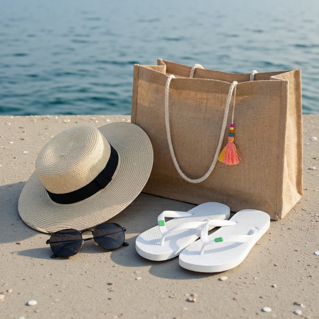 Kit Praia De Feminino, Chapéu Paris, Bolsa De Palha, Chinelo E Oculos De Sol, Praia, Piscina E Clube