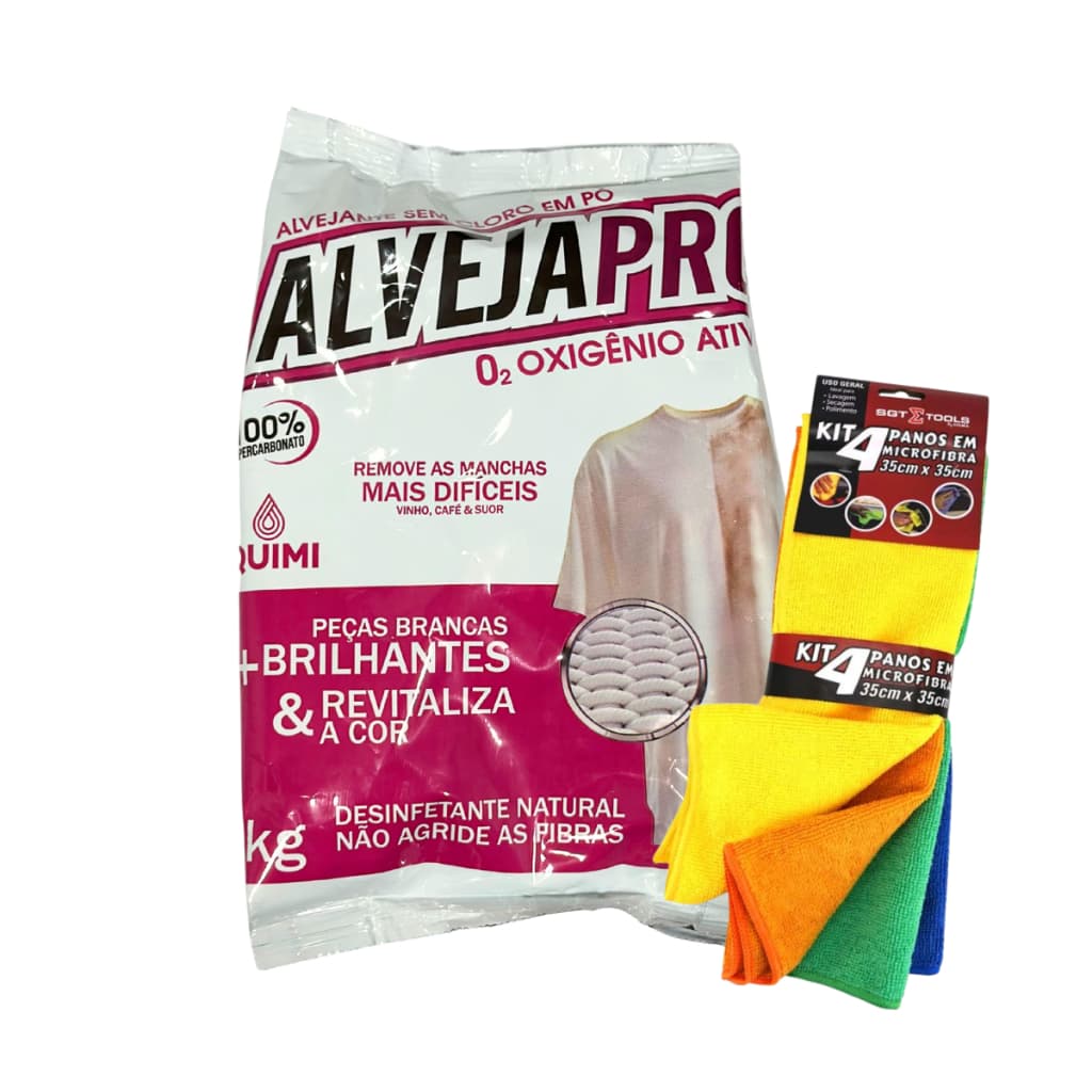 kit Percarbonato De Sódio Puro Tira Mancha Alvejante Branqueador + 4 panos microfibra SGT