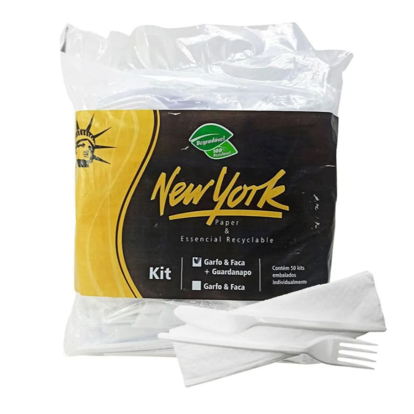 KIT GARFO E FACA C/ GUARDANAPO - Branco 50 UNIDADES