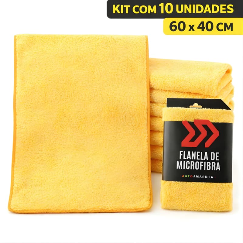 Kit 10 Flanelas Microfibra Automotiva 350GSM Alta Absorção