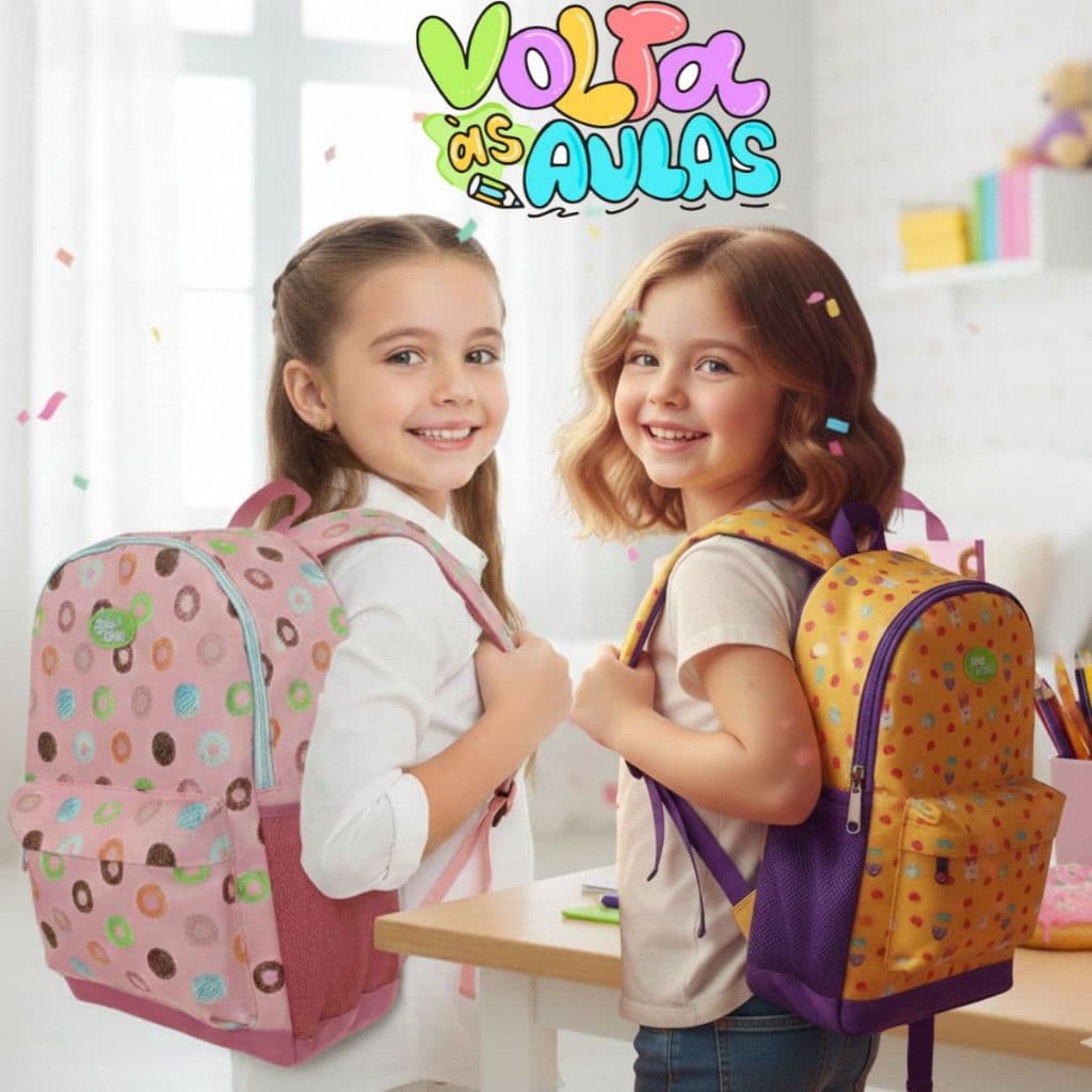 Mochila e Lanchira Escolar Menina Donuts Picolé fofa rosa volta as aulas escola material