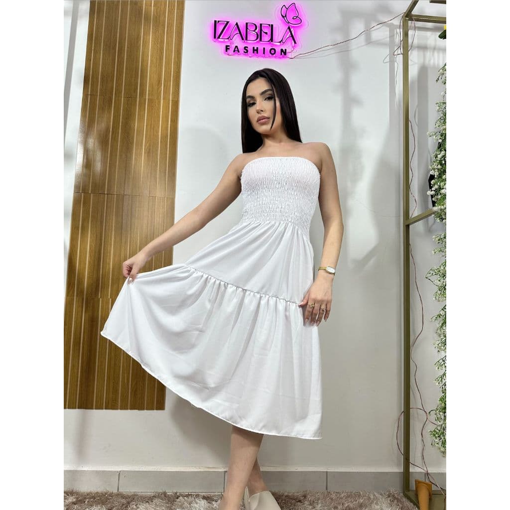 Vestido Tomara Que Caia Midi Liso Elegante