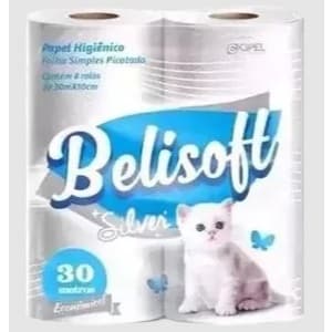 PAPEL HIGIENICO BELISOFT SILVER BR 12UN 30M FOLHA SIMPLES CUBO