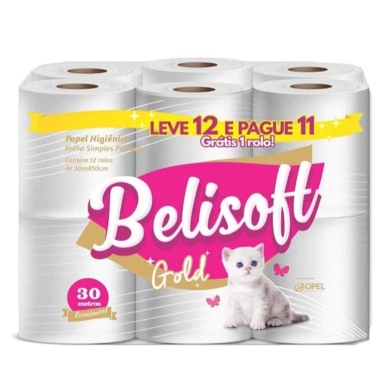 Papel Higiêncio Belisoft Gold - 12 Rolos de 30M cada  /Folha Simples/Dia a Dia Economia