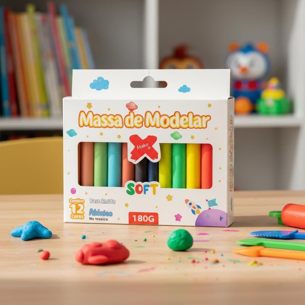 Massinha de Modelar Soft 180g 12 Cores Atoxico com Cheirinho Suave Make+