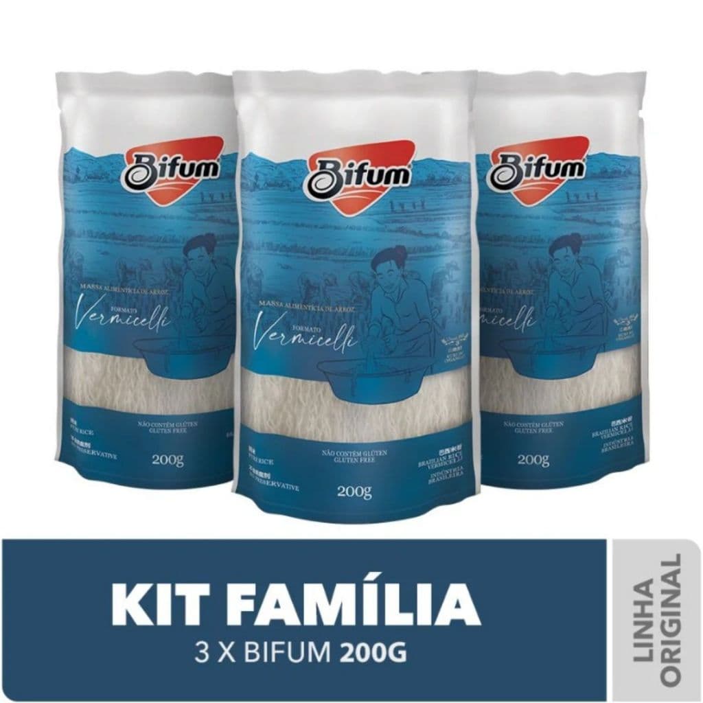 Macarrão Bifum de Arroz Kit  com 3 Pacotes de 200g Baixa Caloria Fitness Sem Glúten