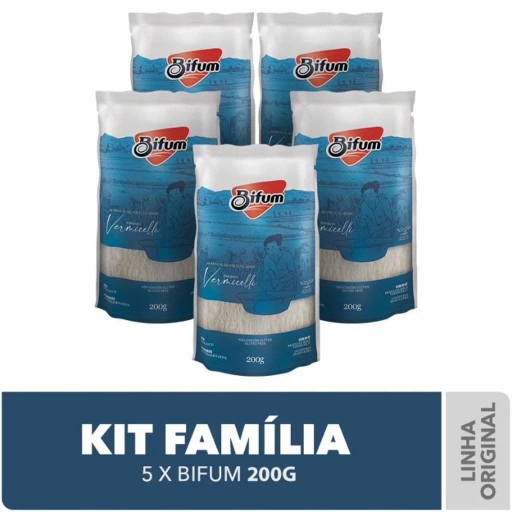 Kit 5 Pacotes de 200g de Macarrão de Arroz Bifum Sem Glúten p/ Celíacos Baixa Caloria p/ Dieta Fit