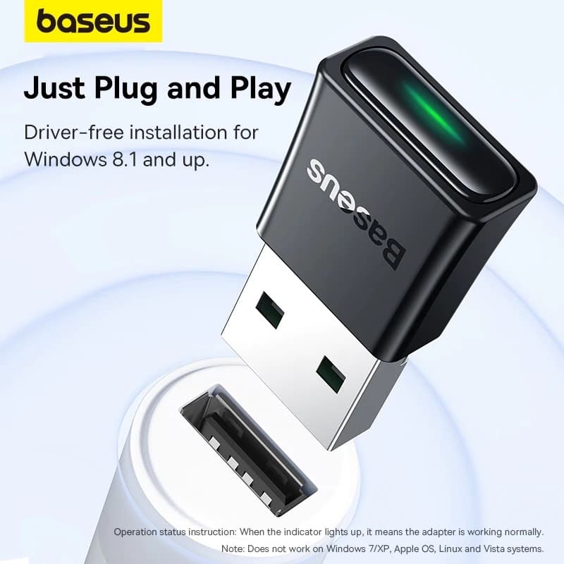 Baseus BA07 Adaptador USB Bluetooth 5.3 Para PC Portátil Alto-Falante Receptor De Áudio Sem Fio