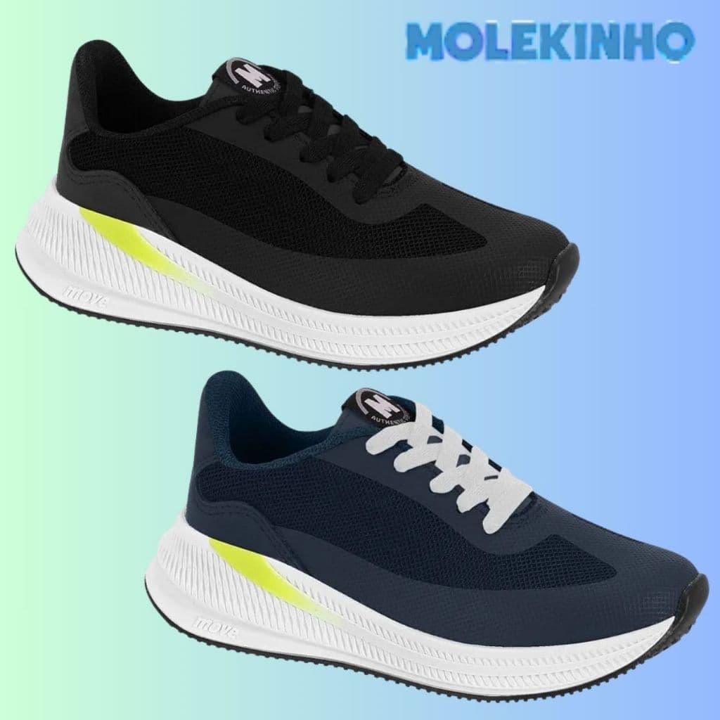 Tênis Infantil Menino Molekinho Cadarço Preto Casual Para Escola Macio Original
