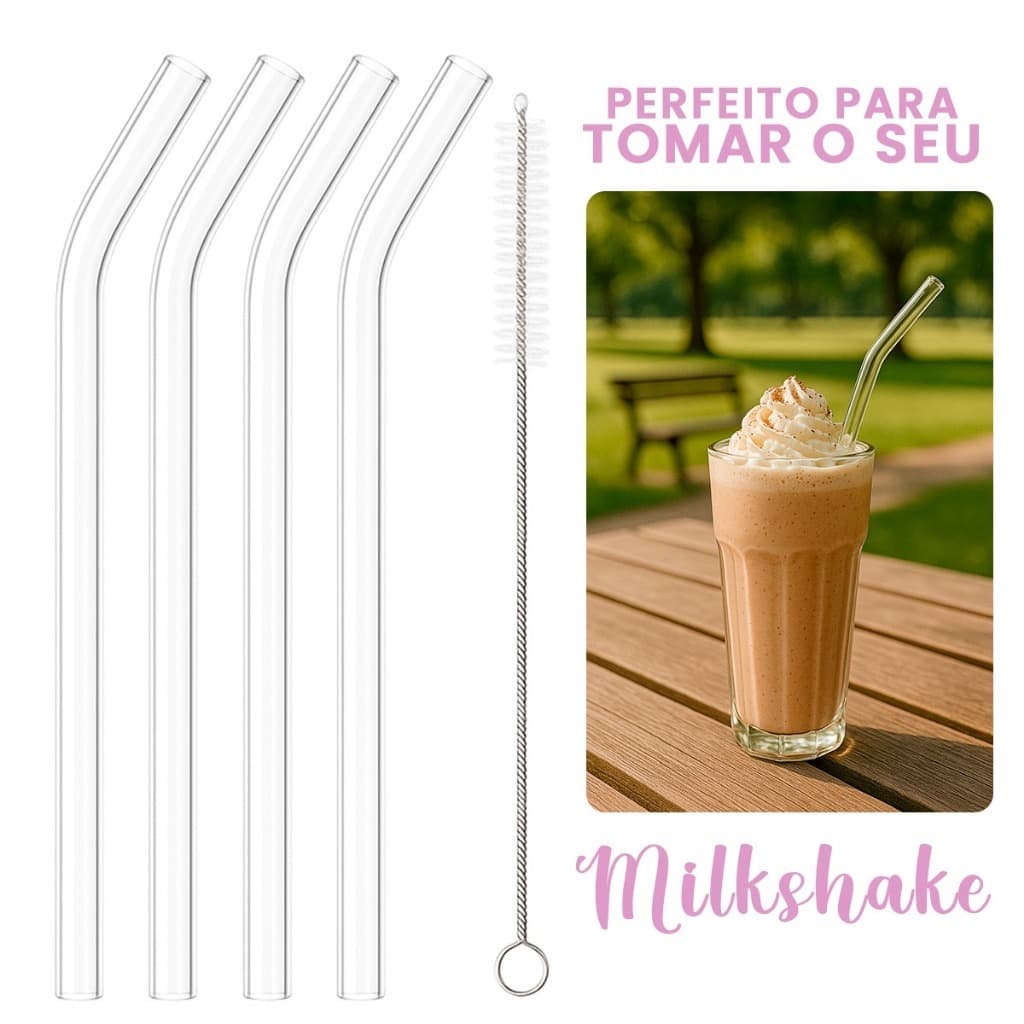 Kit 8 Canudos de Vidro Ecológicos e Higiênicos com Escova Transparente