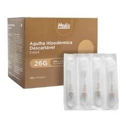 Agulha Hipodérmica Medix 13x0,45mm 26G Caixa 100 Unidades – Estéril Descartável