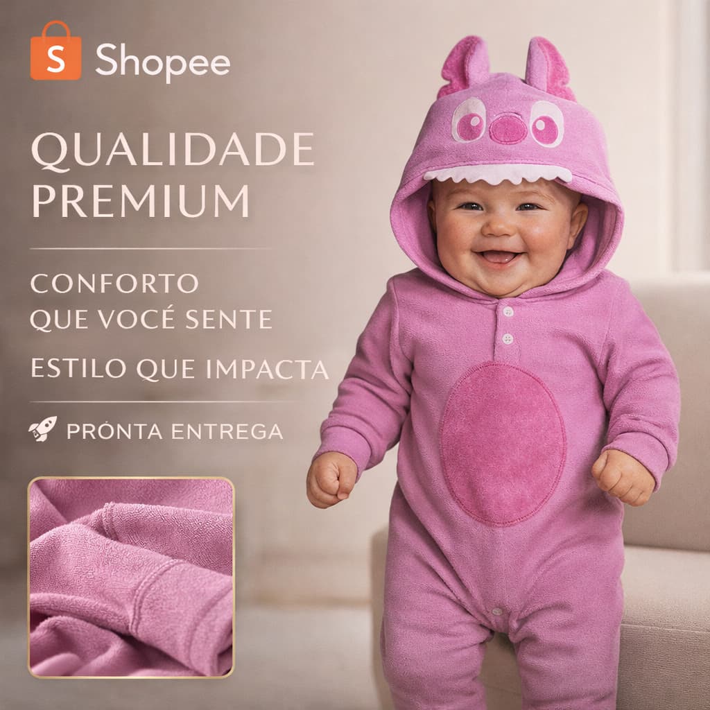 Roupa de Bebê Macacão Tematicos Personagens com Capuz Luxo