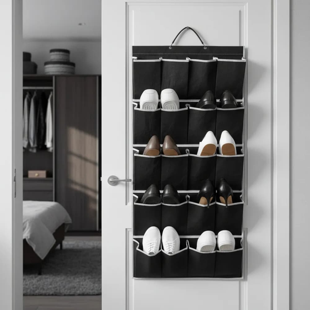 Sapateira Organizadora De Parede Vertical Pendurar Atrás Da Porta C/10 Pares Bolso Preto
