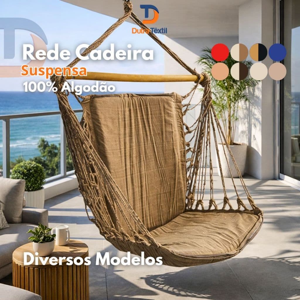 Rede Cadeira Suspensa Descanso Balanço de Teto 100% Algodão Varanda Várias Cores