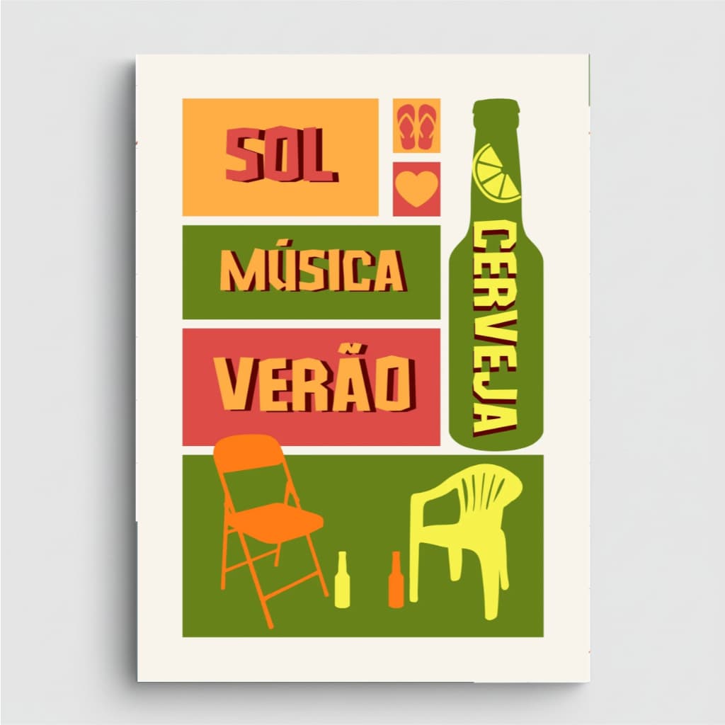 Placa Decorativa Sol Música Verão e Cerveja Decoração de Parede - Placas Decorativas Bar