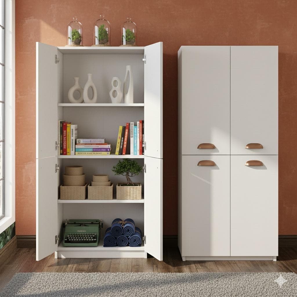 Armário 4 Portas Para Cozinha Multiuso Com Puxadores Concha