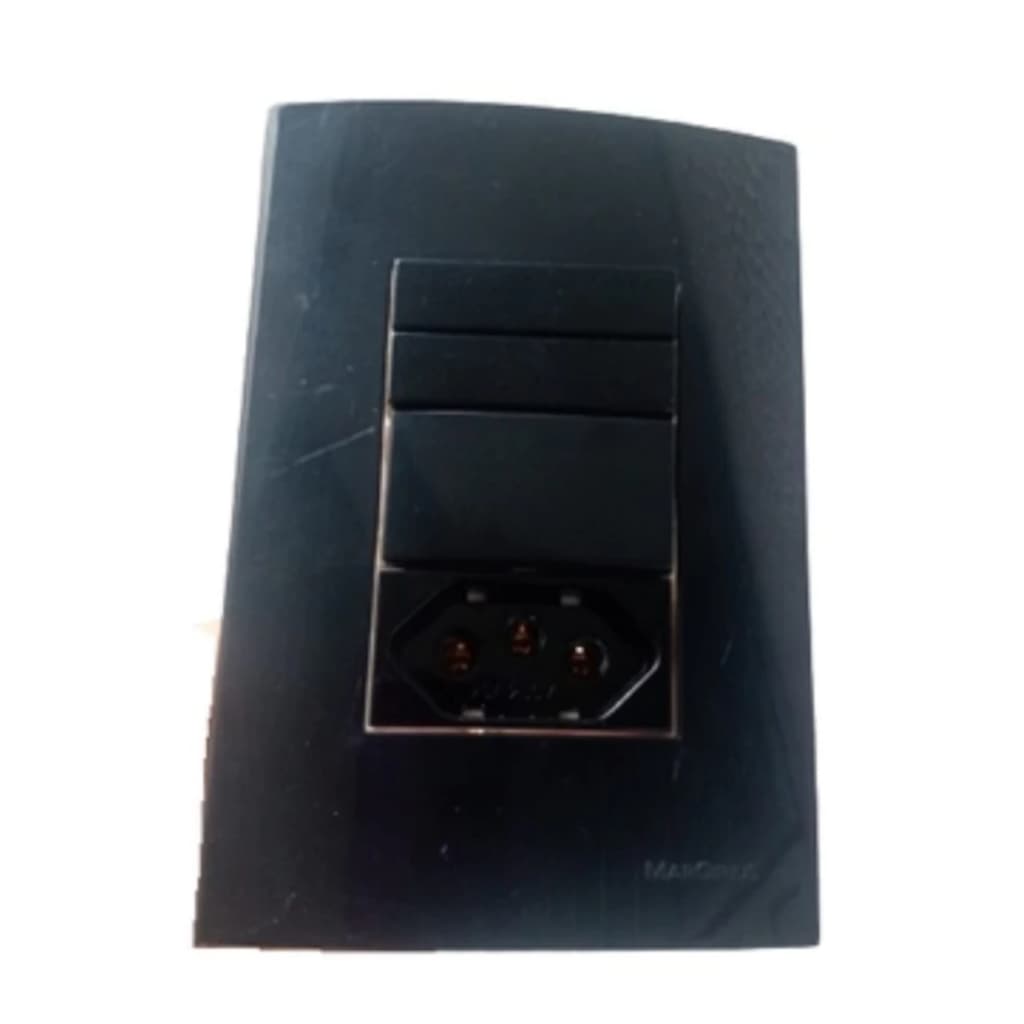 Conjunto 4x2 com 3 teclas Interruptores simples + 1 Tomada 20a Clean Ebony/ Preto Fosco Margirius