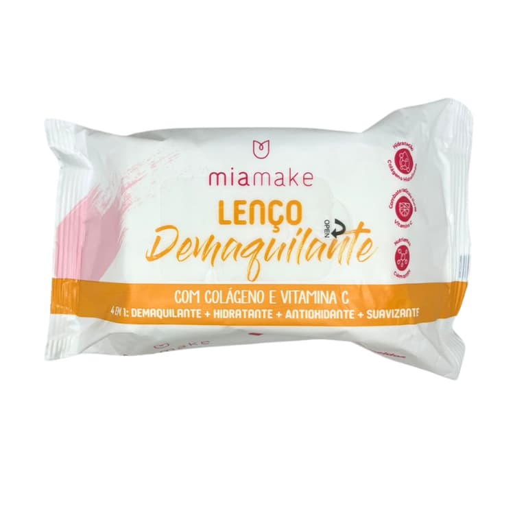 LENÇO DEMAQUILANTE COLÁGENO + VITAMINA C 4 X 1 MIA MAKE