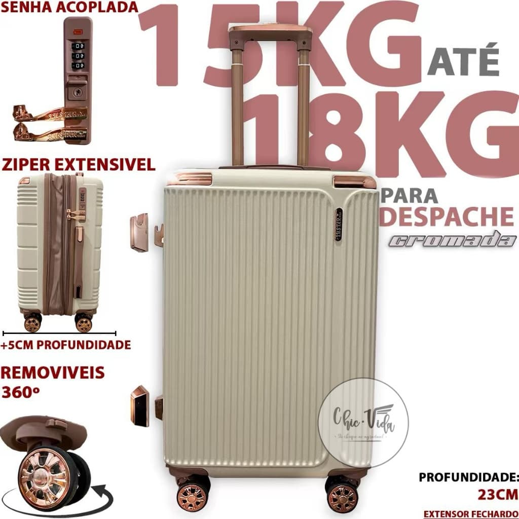 Mala De Viagem 15kg Com Roda Dupla 360 N21 Mala Para Viagem 15kilos Despachar Menor Preço + Cadeado