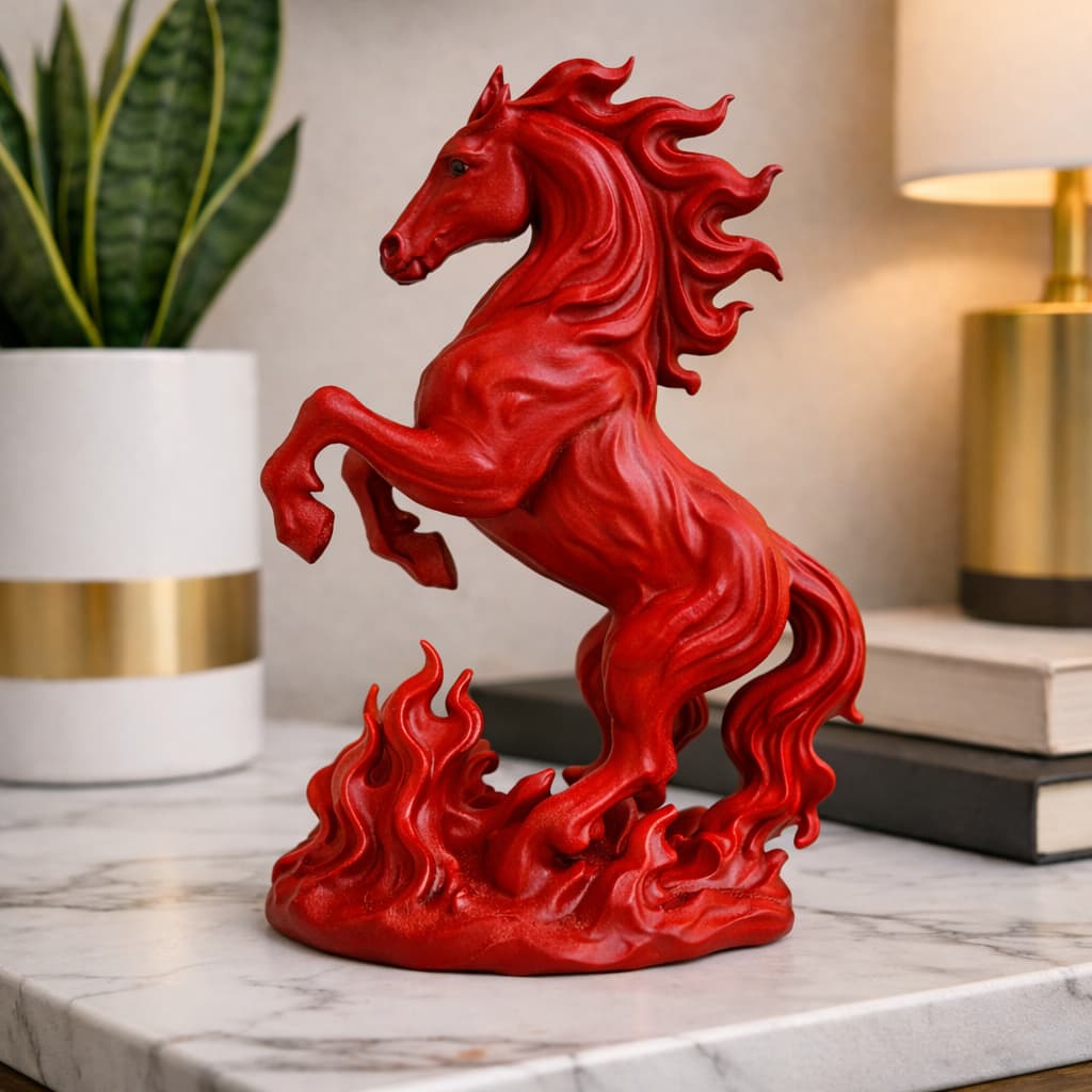 Escultura Cavalo de fogo Enfeite Decorativo chamas Moderno Sala Estante Escritório consultório estátua elegante bonita