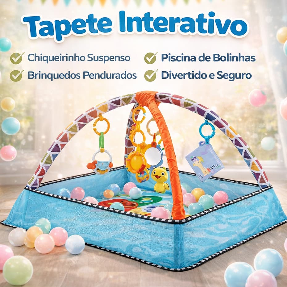 Tapete Interativo Bebê Chiqueirinho Suspensos Estímulos Piscina Bolinhas 0-12m
