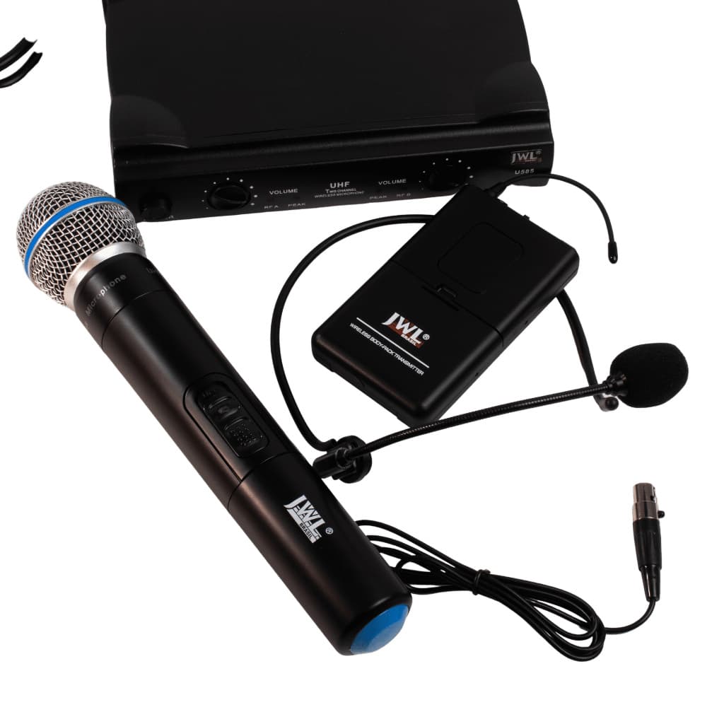 Microfone Profissional JWL U585H, Sem Fio com com 2 Microfones 1 Headset e 1 bastão, Igreja, Palco, Estudio, Banda
