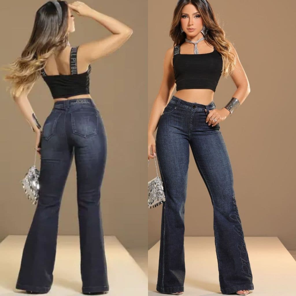 calça feminina pit bull jeans modelo flare cintura alta modela bumbum, Calça flare pit bull jeans.