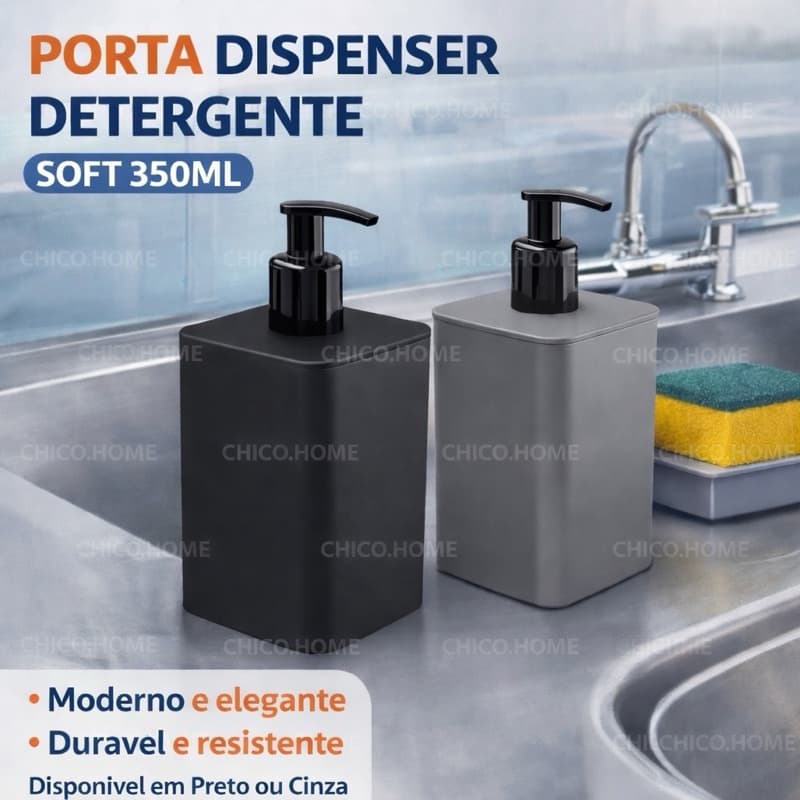 PORTA DISPENSER DETERGENTE SOFT 350ML PRETO OU CINZA