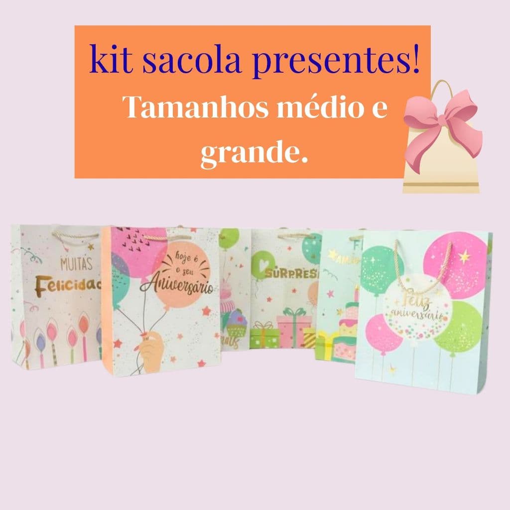 Kit Sacolas 10 Papel Para Presente Luxo Bolsa Embalagem Colorida Aniversário
