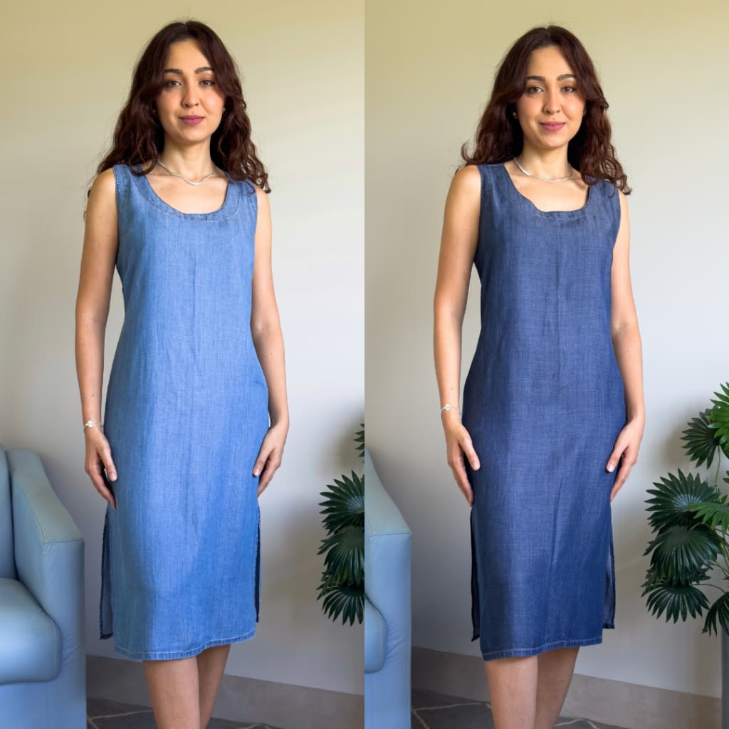 Vestido jeans midi regata com bolsos