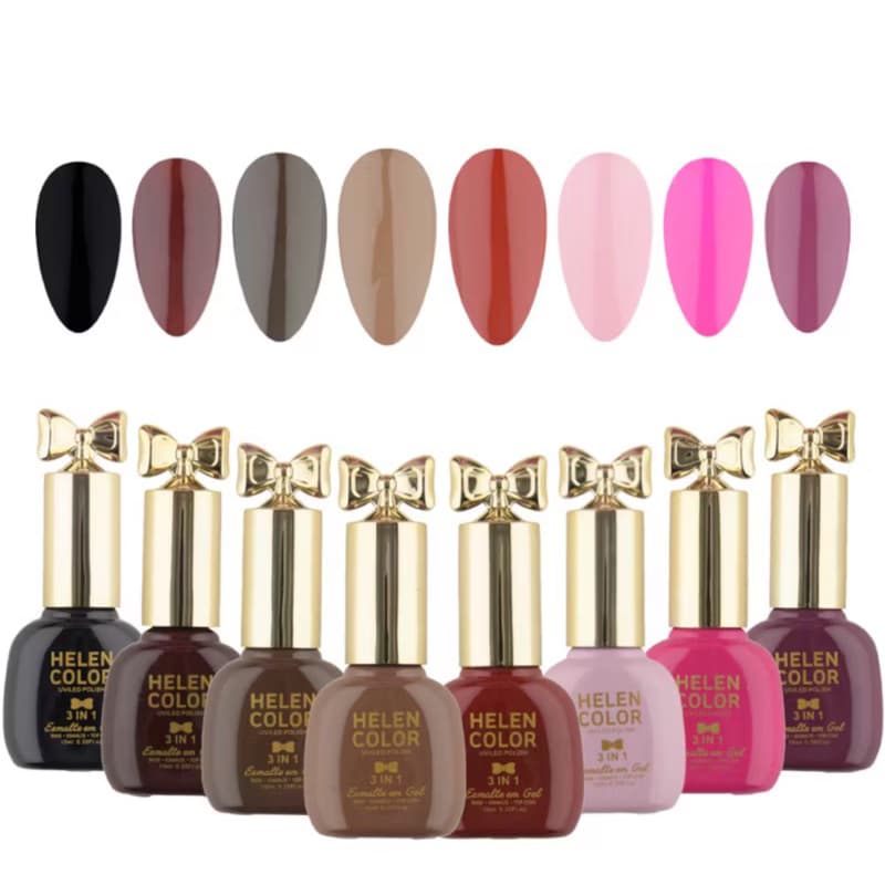 Kit 6 Esmaltes Helen Color 3 Em 1 Top Coat Base Uv/led - 60ml laço dourado