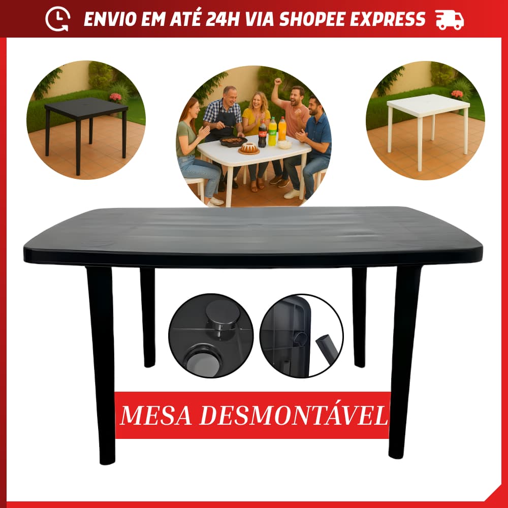 Mesa Desmontável Retangular Grande 120cm ou Quadrada Média 70cm Resistente Área Lazer Churrasco