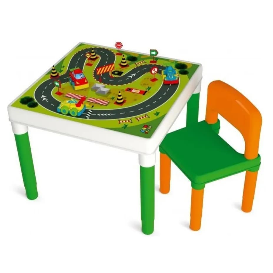 Mesa Mesinha Infantil com Pista de Corrida Criativa, 3 carrinhos e 1 Cadeira