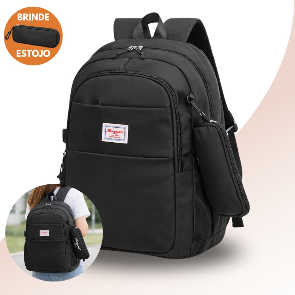 Mochila Escolar Feminina Com Estojo Faculdade Grande Coreana Trabalho Viagem Espaçosa Resistente
