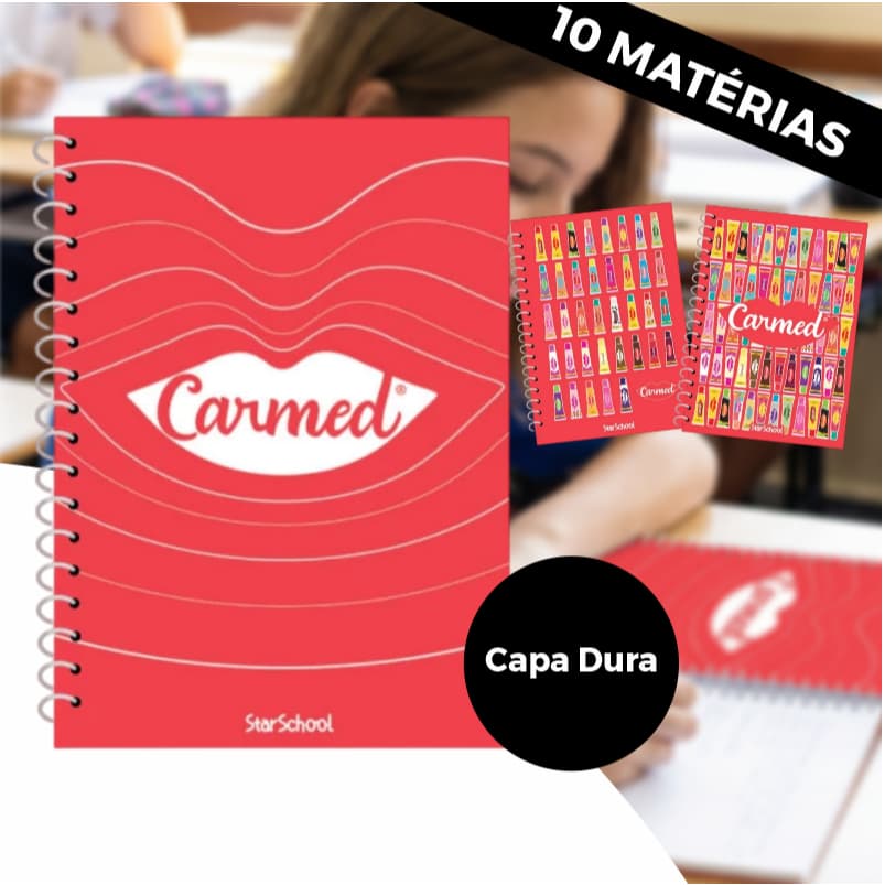 Caderno Universitário Carmed 10 Matérias 160 Folhas Capa Dura Espiral Adesivos