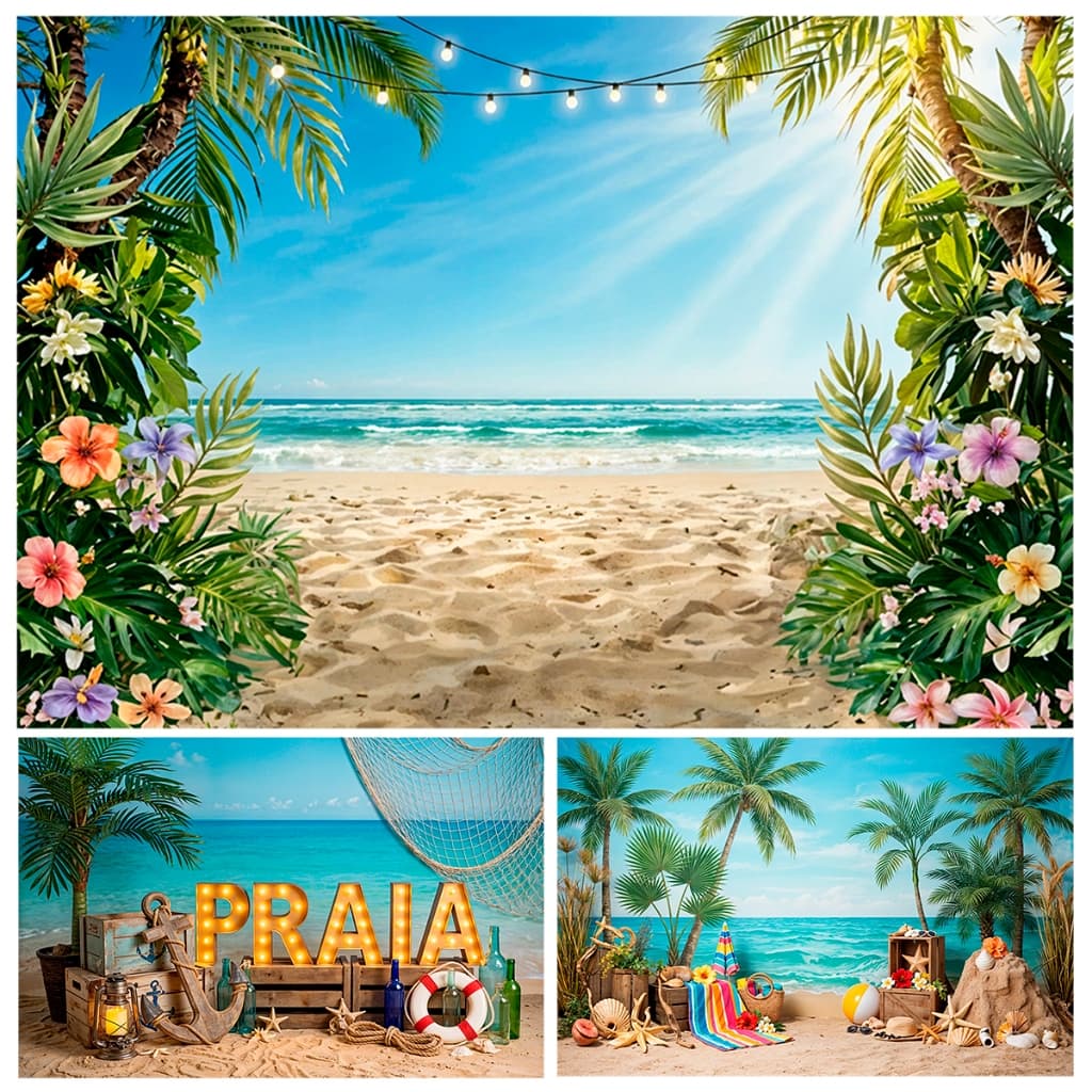 Fundo Fotográfico em Tecido Verão Praia Para Fotos 3D 1,50x2,20 Mt
