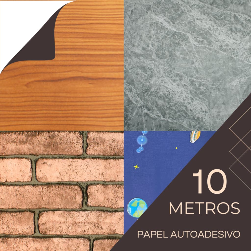 Papel de Parede Adesivo Madeira Tijolinho A Vista Cimento Queimado 10 Metros Infantil Auto Colante Quarto Sala Cozinha