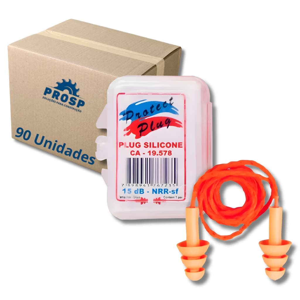 Kit 90 Protetor Auditivo Auricular em Silicone Abafador de Ouvido EPI CA 19578