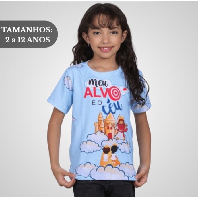 Camiseta Infantil Unissex Cristã Premium - Meu alvo é o céu estampa total