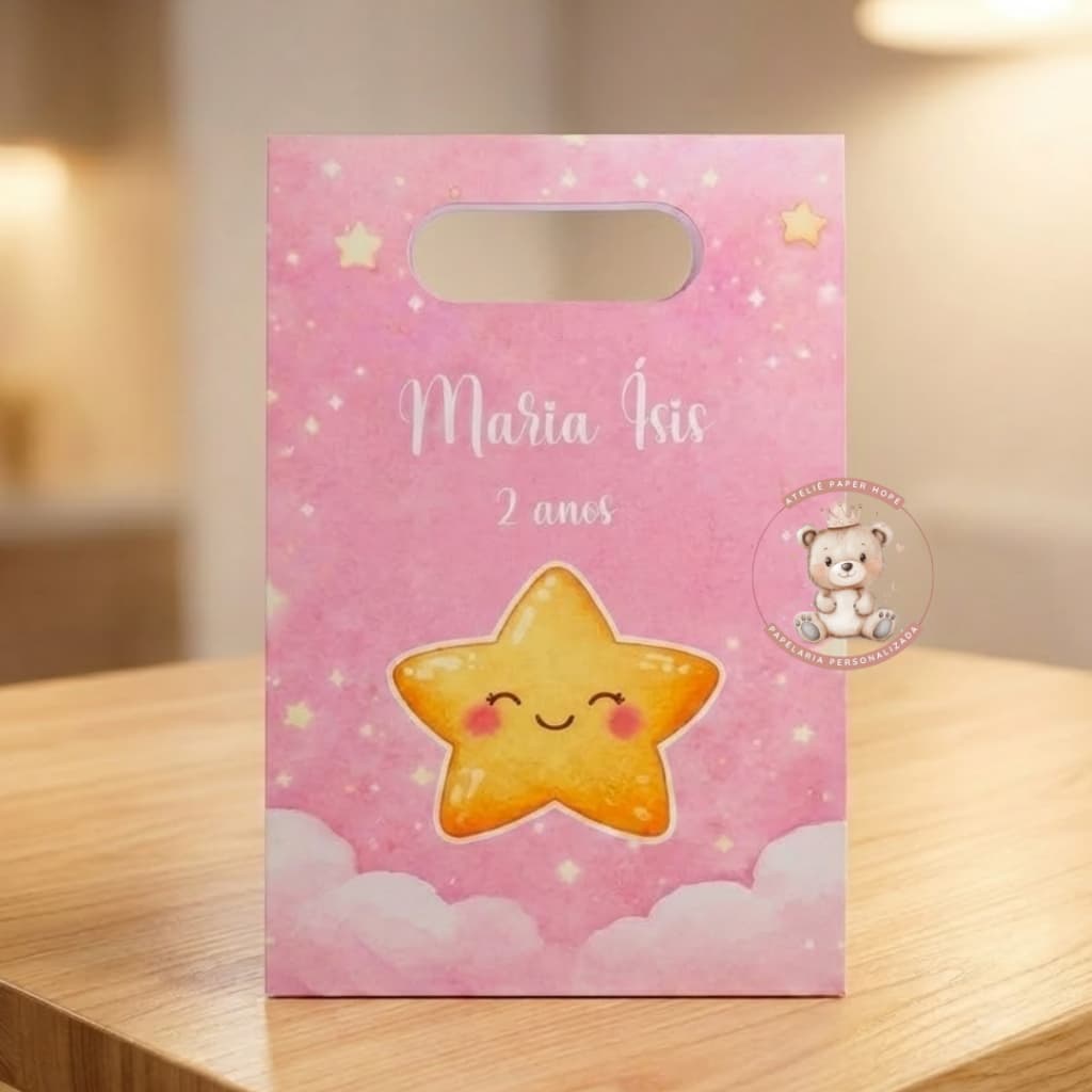 Sacola Personalizada Brilha Brilha Estrelinha - Sacolinha Lanche - ESTRELINHA - Sacola pequena -  Sacola Surpresa