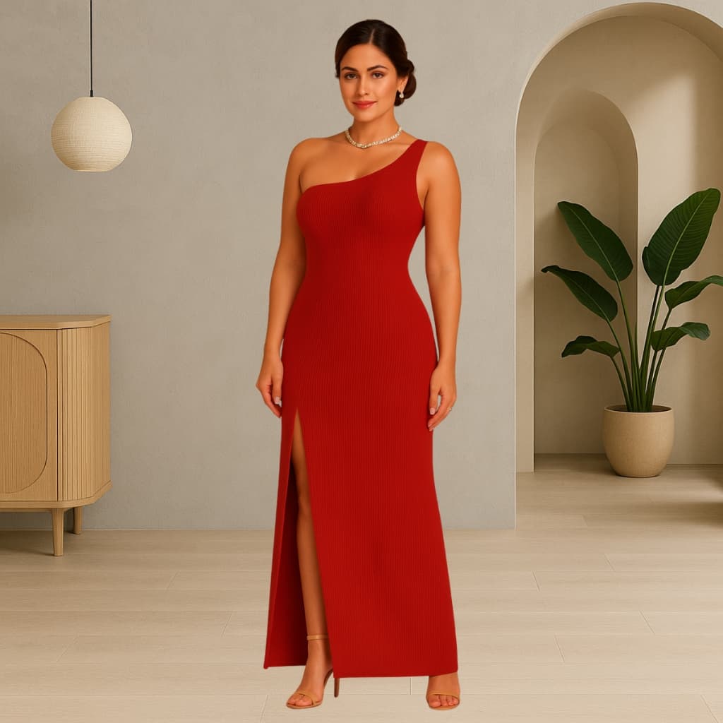 Vestido feminino Longo Mula Manca Alça com Fenda Frontal Festa