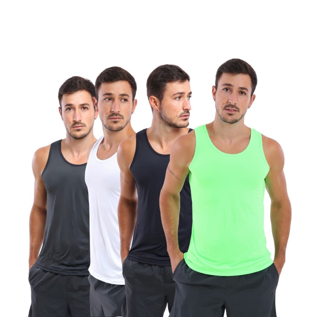 Kit 4 Camisetas Regata Dry Fit 100% Poliamida Masculino Variados