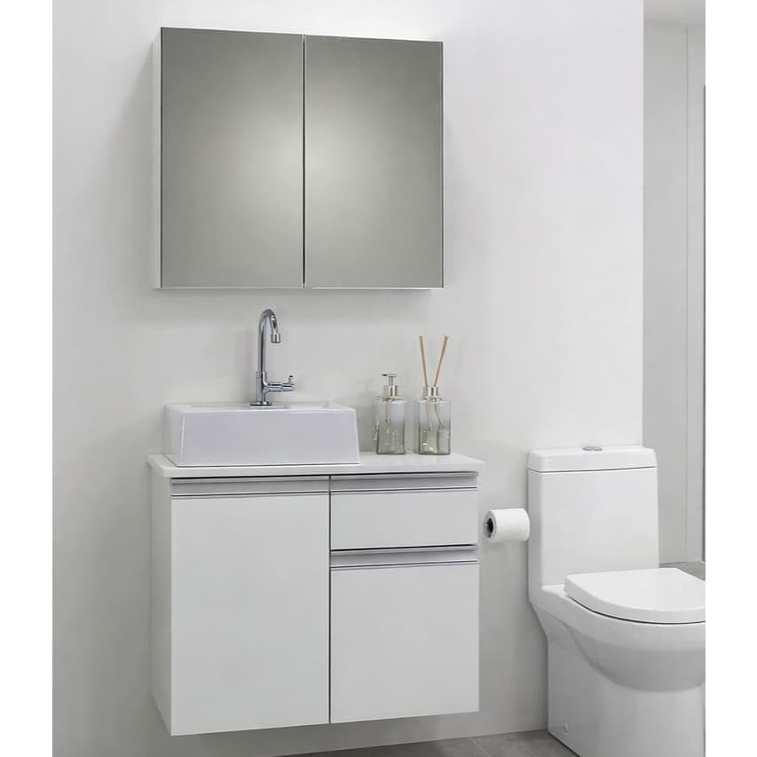 Kit Gabinete Banheiro Com Gaveta e Cuba + Aéreo com Espelho - 100% MDF - MONTADO